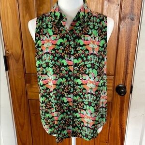 Cabi Pixie Top Small 4739 sleeveless button front 
Black floral green pink